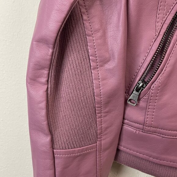 Womens Mauve Faux Leather Jacket With Zipper Pockets & Snap Closures Size S - Picture 9 of 10
